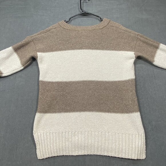 Olive+Oak Striped V-Neck Sweater Brown & Cream Polyester Ribbed Hem Womens M - Picture 6 of 10